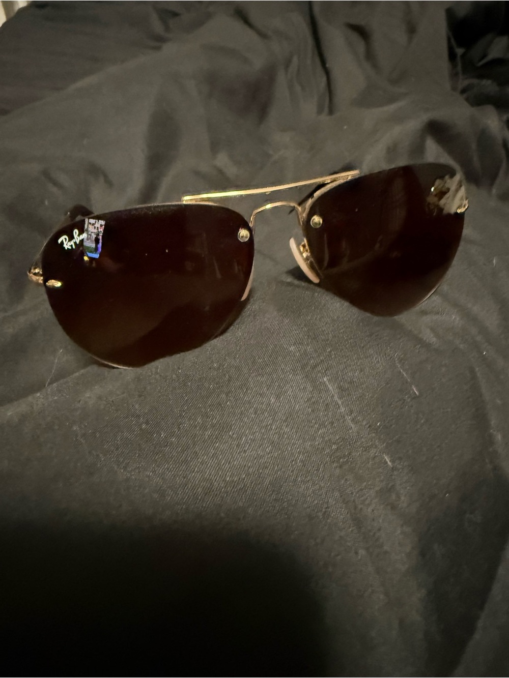 Ray-Ban Women's Gold Frame Dark Brown Lens Rimless Sunglasses